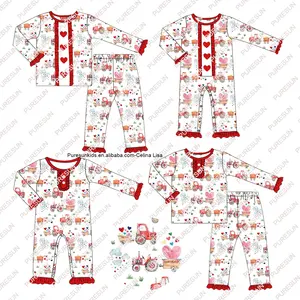 Nouvel arrivage de vêtements de nuit pour petite fille, ensemble de pyjama personnalisé à la mode avec nœud français