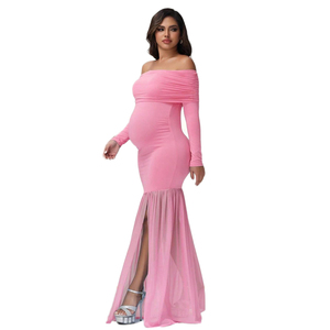 Vestido largo de maternidad para sesión de fotos, <span class=keywords><strong>ropa</strong></span> de mujer <span class=keywords><strong>embarazada</strong></span>, vestido de fotografía de <span class=keywords><strong>boda</strong></span> para fiesta con hombros descubiertos - Product Image 3