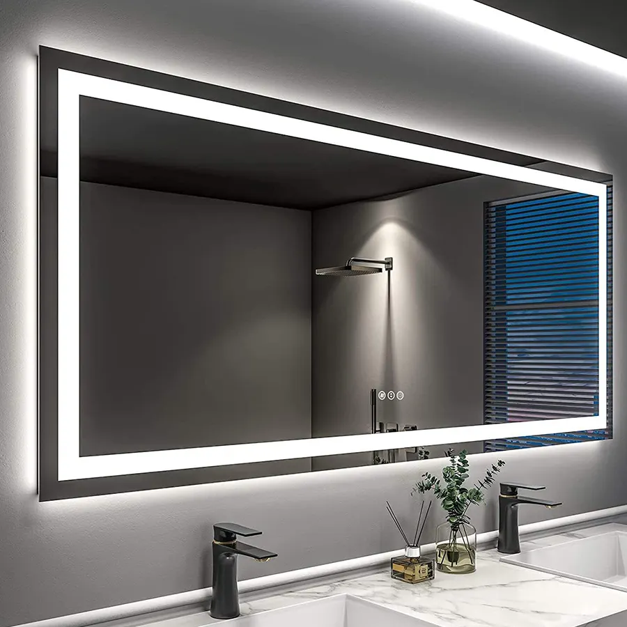 गर्म बिक्री एलईडी दर्पण बाथरूम विरोधी कोहरे घर सुरक्षा दर्पण बाथरूम आपा के लिए एलईडी प्रकाश दर्पण का नेतृत्व किया