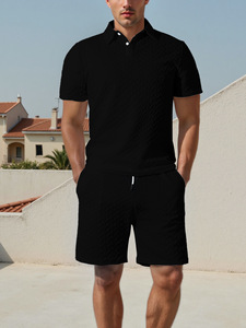 OEM abbigliamento estivo traspirante stile americano Plus Size testurizzato Jacquard Polo t-shirt pantaloncini a maniche corte da <span class=keywords><strong>uomo</strong></span> Casual tuta sportiva - Product Image 4