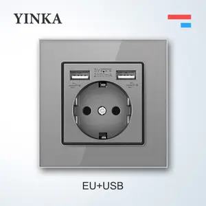 银卡新款定制欧式插座，带C型USB墙面装饰北欧简约风格灰色钢化玻璃