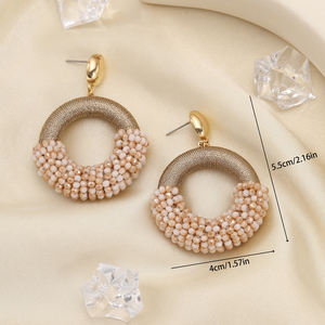 Groothandel Spot Multi Colors Half String Half Bead Grote Lange Hangende Oorbellen Handgemaakt Koperlegering Kristal Kralen Trendy Dames - Product Image 2