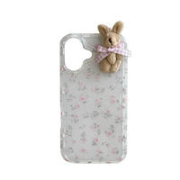 Coque de téléphone portable Ins Crush Flowers Cute Doll Rabbit pour iPhone 17 Air 16 Pro Max, coque arrière antichoc mignonne et tendance