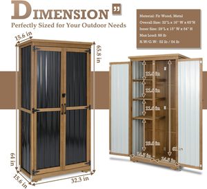 SDGS019 Outdoor <b>Metal</b> Storage <b>Cabinet</b> <b>Lockable</b> Waterproof Shelves Wooden Shed Vertical Tall Patio Backyard - Product Image 3