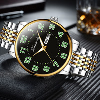 Montre numérique pour homme à grand cadran, montre à quartz, bracelet solide, montre-bracelet pour homme âgé, bracelet en acier, double calendrier chinois et anglais