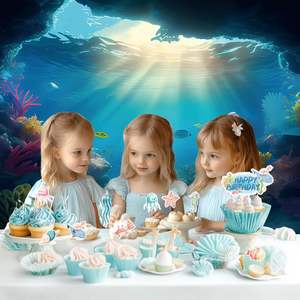 7x5ft ติดใต้ทะเลแบบมีธีมฉากหลังฉากมหาสมุทรบูธถ่ายภาพปะการังนางเงือกสำหรับงานเลี้ยงคริสต์มาส - Product Image 5