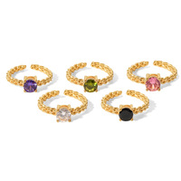 Anneau ajustable en acier inoxydable 18K, rond incrusté de zircon, oreille de blé tissée