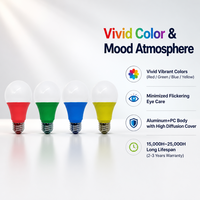 Ampoule LED A19 couleur E26 E27 B22 5W, lumière rouge, verte, bleue, jaune pour la décoration de bars, de scènes, de restaurants et de fêtes