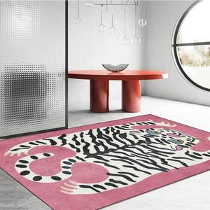 Tapis en velours cristal à rayures tigrées Wan Xinlong, rectangulaire, moderne, antidérapant, pour salon, canapé, LSOrange, LSPink, LSOff-White, LSGreen - Product Image 3