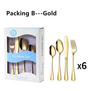 Vente en gros 24 pièces de luxe en acier inoxydable couteau cuillère et fourchette ensembles de couverts en vrac argenterie or ensemble de couverts pour mariage hôtel - Product Image 2