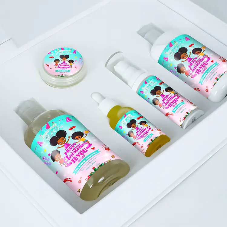 Set Kotak Hadiah Natal Perawatan Rambut Anak-anak Bebas Air Mata Minyak Kelapa Sampo dan Kondisioner Bayi Keriting