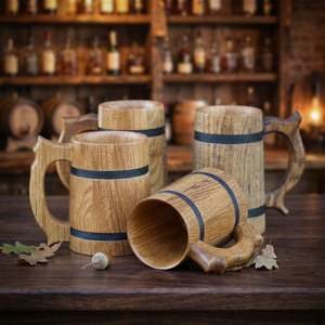Chopes à bière en bois en gros, chopes médiévales, tasses à boire viking faites à la main, sans danger pour les aliments, étanches, vente en gros, export, fournisseur fabricant - Product Image 1