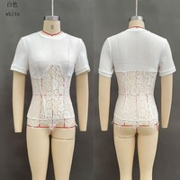 Venta al por Mayor de Fábrica, Ropa de Verano para Mujer, Top Corto Sexy con Cuello Redondo y Encaje Transparente para Mujer