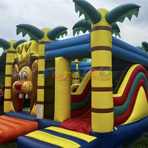 Château gonflable multi-jeux avec toboggan, thème jungle lion, pour enfants, usage commercial. - Product Image 6