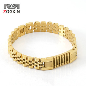 ZOGXIN Gold Stainless Steel Watch Band 20mm Geometric Design Durable Men's Bracelet - Product Image 1