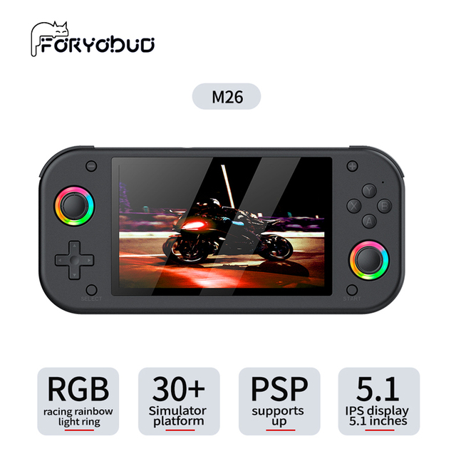 M26 Retro Handheld Game Console 5.1-inch IPS Screen Linux System 64G 20000 3D Games Portable PSP Video Game Console Holiday Gift