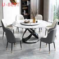 Runder Tisch im italienischen Stil mit Steinplatte, moderner, leichter Luxus-Drehtisch für 8 Personen, Haushalts-Esstisch, drehbarer, einfacher runder Tisch