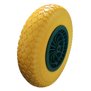 Roue pleine en mousse PU sans air 4.80/4.00-8 avec roulement à billes, jaune, pour chariot à main, bande de roulement ferme, capacité de charge 180 kg - Product Image 1