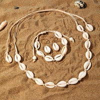 Ensemble de bijoux en coquillages naturels en gros, style bohème plage, collier, bracelet, boucles d'oreilles, bijoux noués en coquillages marins pour femmes