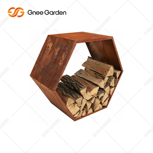 GNEE Modern Heavy Duty Anti-Rust Corten Steel Hexagon Log Holder Fireplace Screen Outdoor Firewood Storage Home <b>Decor</b> Washable - Product Image 2