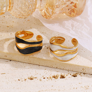 JZ057 Adjustable <b>Open</b> <b>Ring</b> for Women Heart Enamel Stainless Steel Minimalist Fashion Statement Vintage Style Stackable Wholesale - Product Image 3