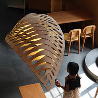 Lustre de style japonais rétro Zen Wabi-Sabi en bois tissé à la main en forme de feuille, lumière LED pour restaurant, hôtel, hall, bar, table