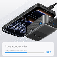 Adaptateur de voyage Gan 65W, design ultra fin, ports USB-C multiples, chargeur rapide, adaptateur d'alimentation universel tout-en-un