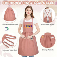 Tablier de cuisine rose en coton de bonne qualité avec logo personnalisé, sans manches, pour femme, idéal pour la peinture, la cuisine ou le barista