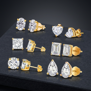 Dainty Gold Plated 925 Sterling <b>Silver</b> Geometric Four Diamond <b>Stud</b> Earrings For Women Wedding Party Engagement - Product Image 5