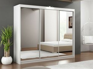 Espejo de dormitorio moderno con puerta <span class=keywords><strong>corredera</strong></span>, <span class=keywords><strong>armario</strong></span> con 3 LEDs opcionales, color blanco en 5 tamaños - Product Image 5