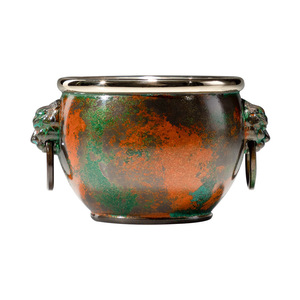 Ornement en cuivre rétro, style pot du Musée du Palais, à double anse, rond, pour décoration de bureau, cadeau de bureau - Product Image 1