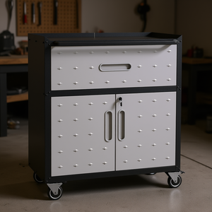 Durable 1-Drawer 2-Locking-Door Rolling <b>Tool</b> Storage <b>Cabinet</b>, Sturdy Metal Mobile Heavy-Duty Garage Cart, Black Gray Color - Product Image 2