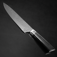 Ensemble de couteaux professionnels en acier inoxydable pour chef, 6 pièces, lame martelée, couteaux à pain et à éplucher de 8 pouces, manches en bois PAKKA écologiques