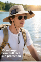 Chapeau solaire à large bord avec ventilateur intégré pour hommes et femmes, protection UV, chapeau d'été 100% polyester, idéal pour la randonnée et la pêche, activités de plein air