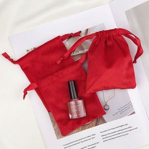Sac à cordon en velours rouge épais, pochette en flanelle douce et lourde pour montre, flacon de parfum, cosmétiques, emballage anti-poussière, logo personnalisé - Product Image 2