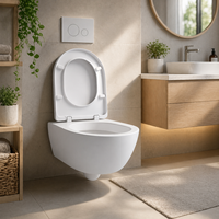 Cuvette de toilettes murale avec réservoir encastré, WC moderne et mince à économie d'eau, design sans rebord facile à nettoyer, siège à dégagement rapide