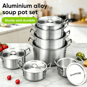 7-Piece Aluminum Pot Set Die-<b>Cast</b> Durable Gas Stove Compatible Eco-Friendly Modern Design Uncoated Cooking Pot and <b>Pan</b> Set - Product Image 1