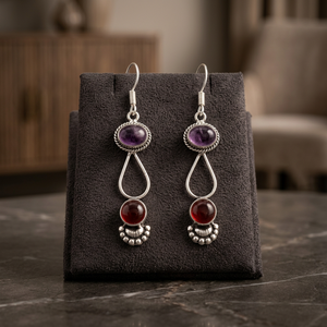 Pendientes Colgantes Hechos a Mano de Plata Alemana con Piedras Naturales de Amatista y Granate para Mujer, Regalo para Compromiso, Boda o Fiesta, Venta al por Mayor - Product Image 3