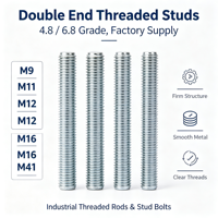 Double End Threaded Studs Grade 4.8/6.8 Steel Black Zinc Finish Metric M9-M16 M41 Industrial Stud Bolt Factory Supply