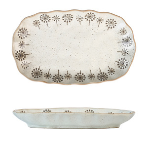 <span class=keywords><strong>Assiette</strong></span> ovale en céramique à motif de <span class=keywords><strong>pissenlit</strong></span> et de poissons dessinés à la main, style rétro, pour le service quotidien à la maison et la mise en scène de table décontractée champêtre - Product Image 6