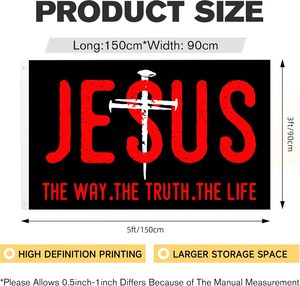 Bandiera Religiosa con Croce di Gesù Cristo, 3x5 Piedi, Stampa Fronte-Retro in Poliestere Leggero, per Giardino ed Esterni - Product Image 2