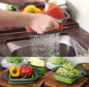 Passoire pliable écologique en silicone et plastique avec poignée pour fruits et légumes de cuisine - Product Image 3