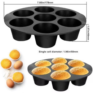 Moule de cuisson en silicone rond à 7 cavités pour cupcakes et tartelettes, réutilisable, pour friteuse à air, ensemble d'ustensiles de cuisson en silicone pour réfrigérateur et four - Product Image 2