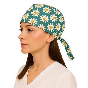 قبعات تمريض مخصصة - قبعات جراحية مريحة قابلة لإعادة الاستخدام بطبعات زهور ونمر من مزيج البوليستر والقطن للمستشفيات - Product Image 4