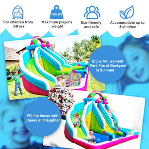 Piscine gonflable double toboggan aquatique avec trampoline et piscine à balles pour enfants, maison de jeux extérieure NB-93033 - Product Image 5