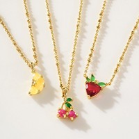 Vergulde schakelketting met perzikkleurige tropische fruitdiamantversieringen, 18 inch, reissieraden