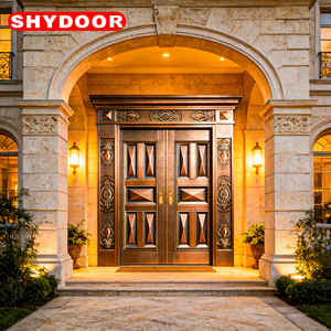 Porte de sécurité de luxe en cuivre avec cœur en acier inoxydable, double porte d'entrée principale pour villa, finition <span class=keywords><strong>acajou</strong></span> pour extérieur de manoir - Product Image 6