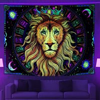 Tapisserie murale en polyester avec motif couronne de lion cosmique néon, impression HD, résistante à la décoloration, légère, art mural, vente en gros
