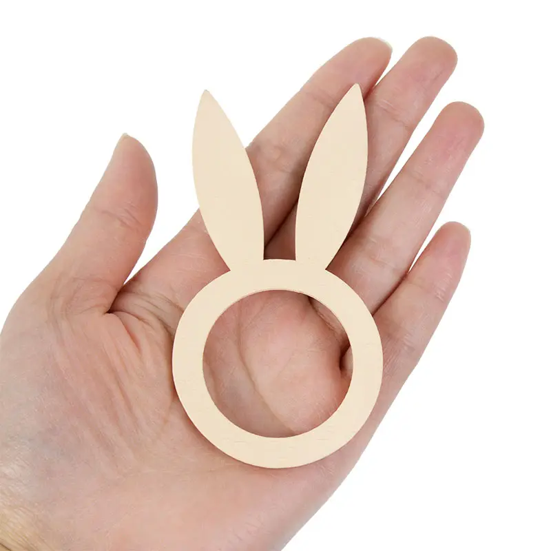 10Pcs Wooden Rabbit Shape Napkin Ring Holders Bunny Ear Ornament Easter Party Home Kitchen Table Decor Wedding Supplies SP-56