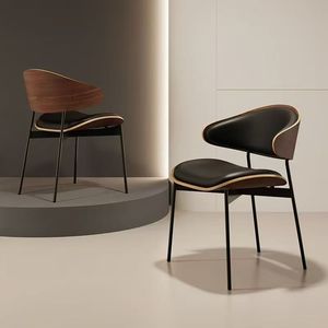 Chaise de <span class=keywords><strong>restaurant</strong></span> minimaliste italienne en cuir avec dossier en bois massif de style vintage pour meubles de salon - Product Image 4